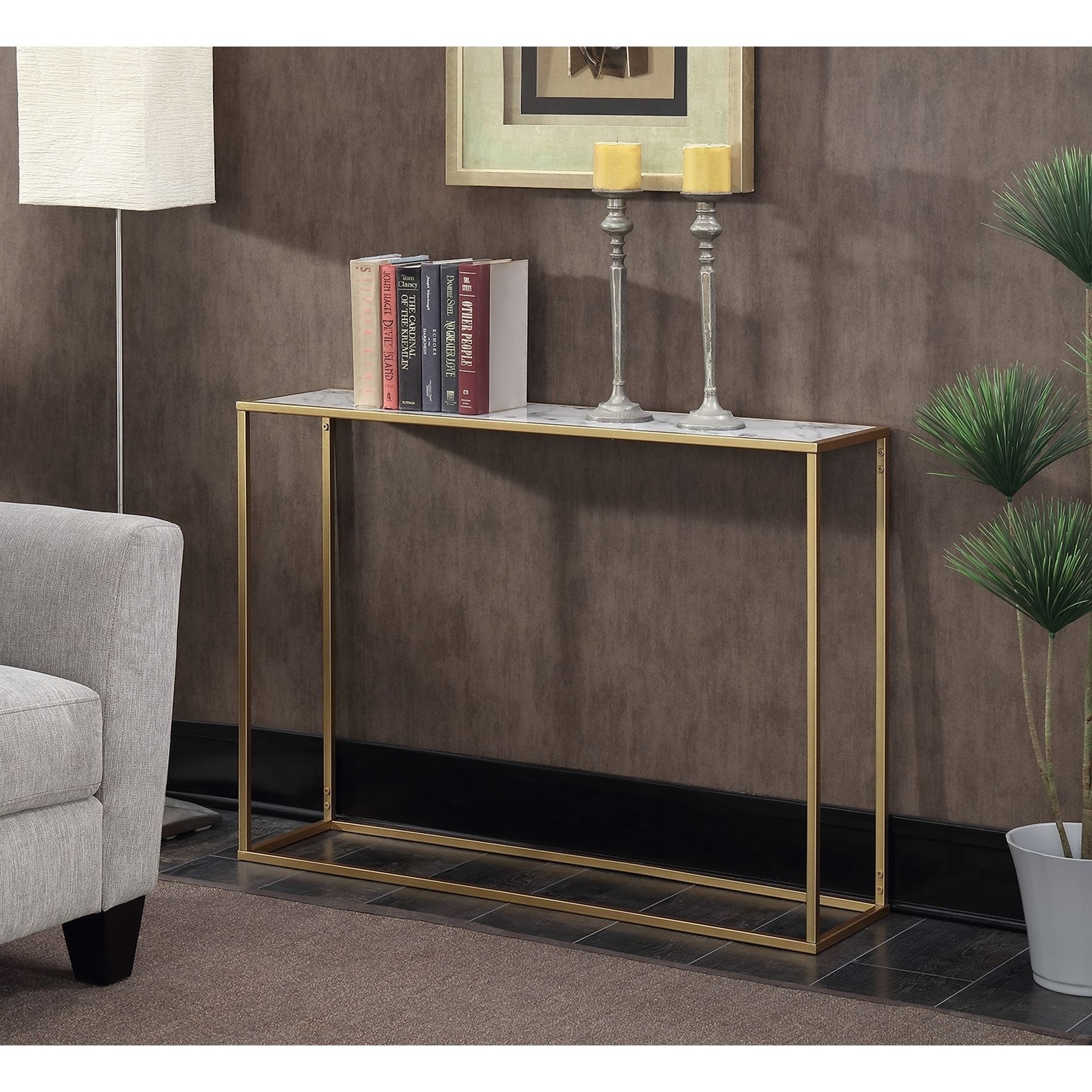 Shop Convenience Concepts Gold Coast Faux Marble Console Table – Free For Metallic Gold Console Tables (View 5 of 20)