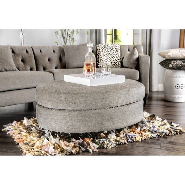 Shop Copper Grove Brezovo Contemporary Grey Oval Ottoman – On Sale Within Gray Fabric Oval Ottomans (View 15 of 20)