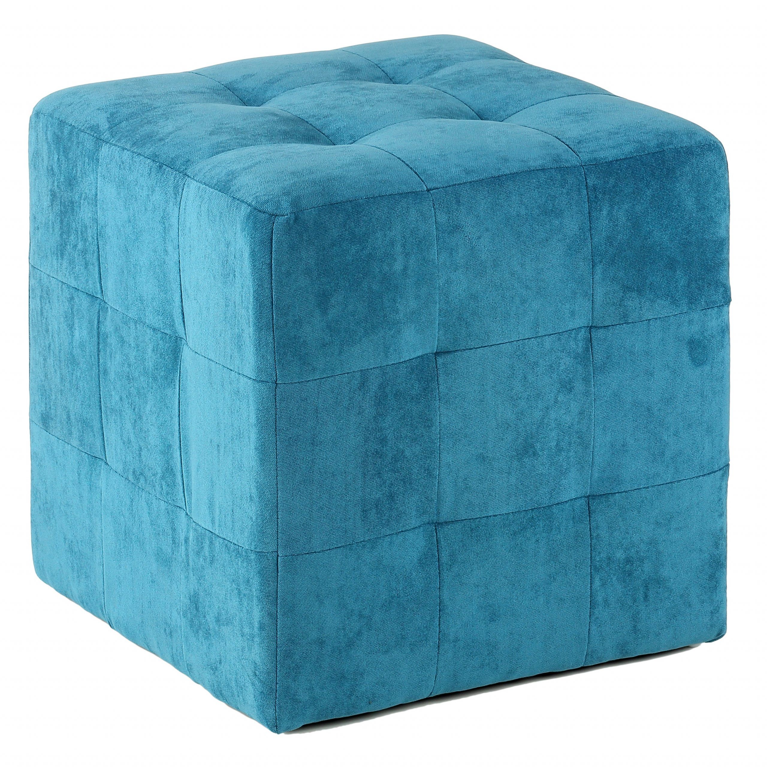 Shop Cortesi Home Blue Fabric Upholstered Cube Ottoman – Free Shipping Intended For Blue Fabric Tufted Surfboard Ottomans (View 9 of 20)