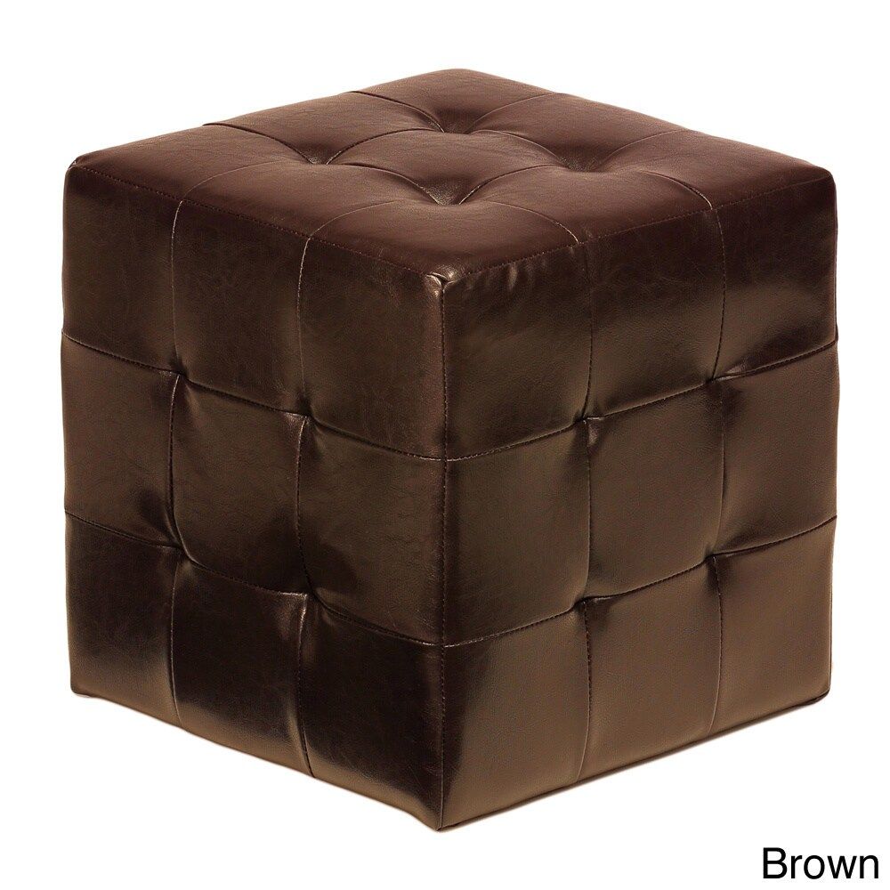 Shop Cortesi Home Braque Brown Faux Leather Ottoman Cube – Free Inside Black Faux Leather Cube Ottomans (View 12 of 20)