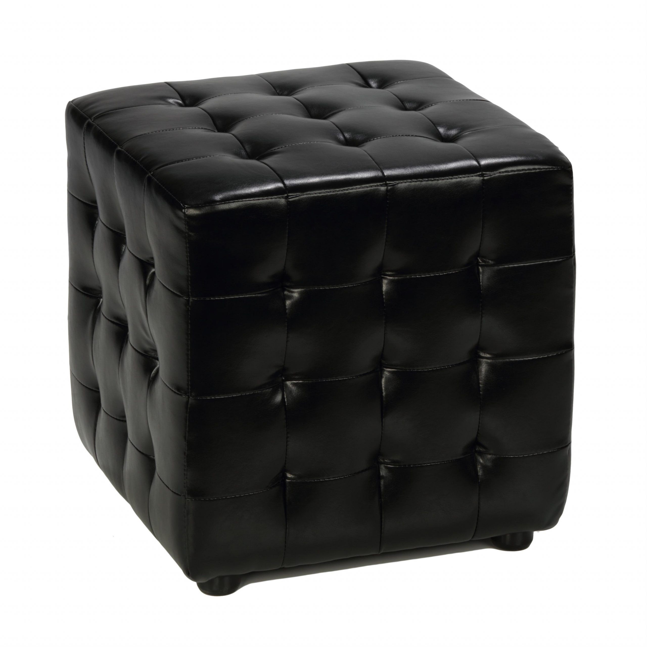 Shop Cortesi Home Izzo Black Bonded Leather Tufted Cube Ottoman – Free Within Square Cube Ottomans (View 5 of 20)