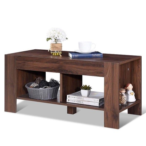 Shop Costway 2 Tier Wood Coffee Table Sofa Side Table W/ Storage Shelf Within Espresso Wood Storage Console Tables (View 8 of 20)