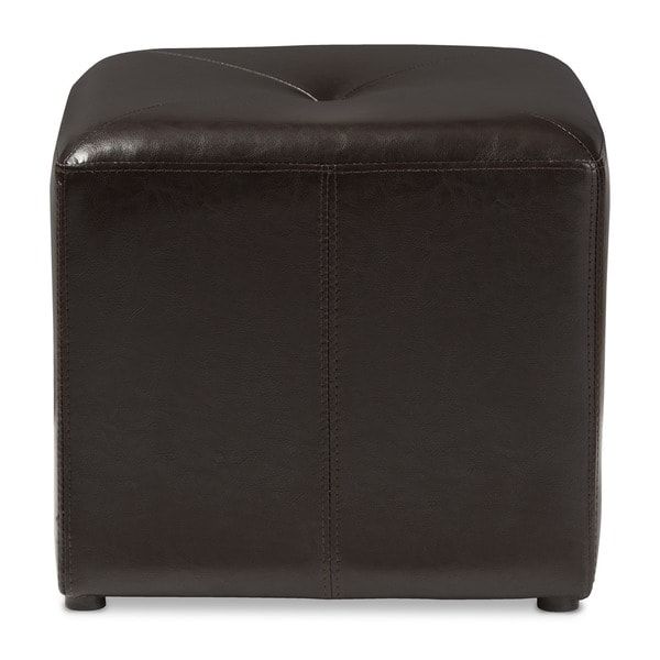 Shop Dark Brown Bonded Leather Cube Ottoman – Free Shipping On Orders Throughout Dark Brown Leather Pouf Ottomans (Gallery 20 of 20)