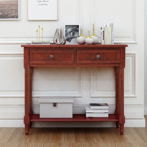 Shop Dark Cherry Console Table With Two Drawers And Bottom Shelf – Free With Regard To Heartwood Cherry Wood Console Tables (View 18 of 20)