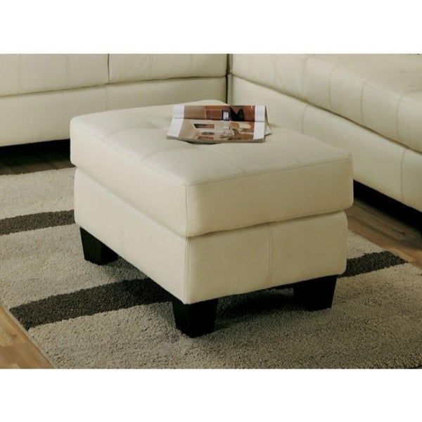 Shop Deluxe Leather Ottoman With Tufted Seat, Cream – Free Shipping For Cream Pouf Ottomans (View 9 of 20)