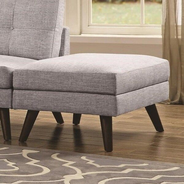 Shop Fabric Upholstered Ottoman With Tappered Wooden Legs, Light Gray In Beige And Light Gray Fabric Pouf Ottomans (View 1 of 20)