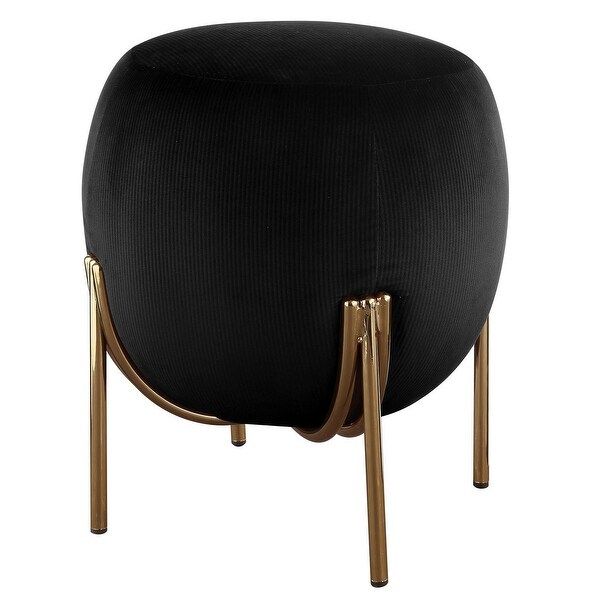Shop Fabric Upholstered Round Ottoman With Straight Metal Legs, Black Throughout Black Fabric Ottomans With Fringe Trim (View 17 of 20)
