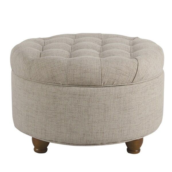 Shop Fabric Upholstered Wooden Ottoman With Tufted Lift Off Lid Storage With Regard To Beige And Light Gray Fabric Pouf Ottomans (View 7 of 20)