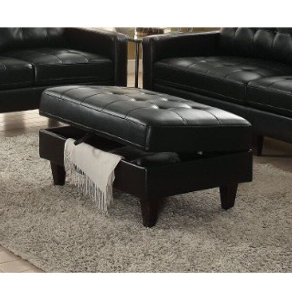 Shop Faux Leather Upholstered Storage Ottoman With Button Tufted Regarding Black Faux Leather Tufted Ottomans (View 7 of 20)