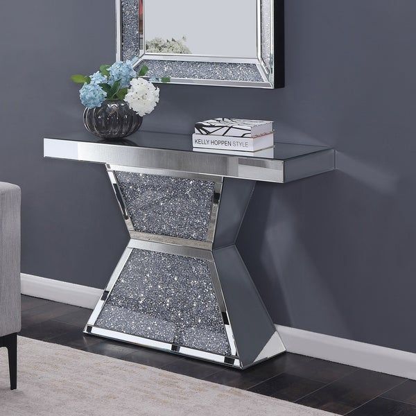 Shop Furniture Of America Huck Contemporary Silver Mirrored Console With Regard To Silver Mirror And Chrome Console Tables (View 14 of 20)
