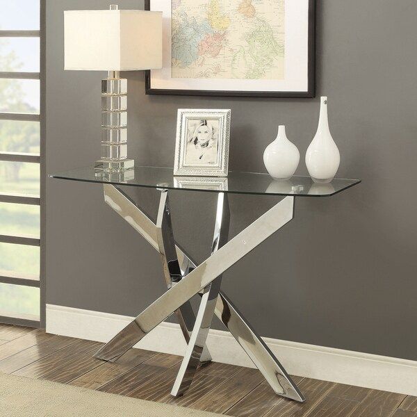 Shop Furniture Of America Propel Modern Glass Top Chrome Sofa Table For Chrome Console Tables (View 19 of 20)
