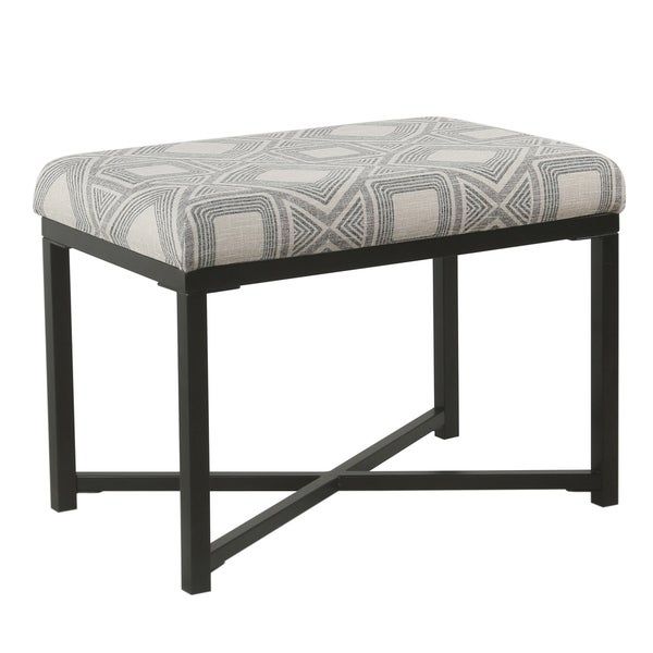 Shop Geometric Patterned Fabric Upholstered Ottoman With X Shape Metal Regarding Gray And Cream Geometric Cuboid Pouf Ottomans (View 13 of 20)