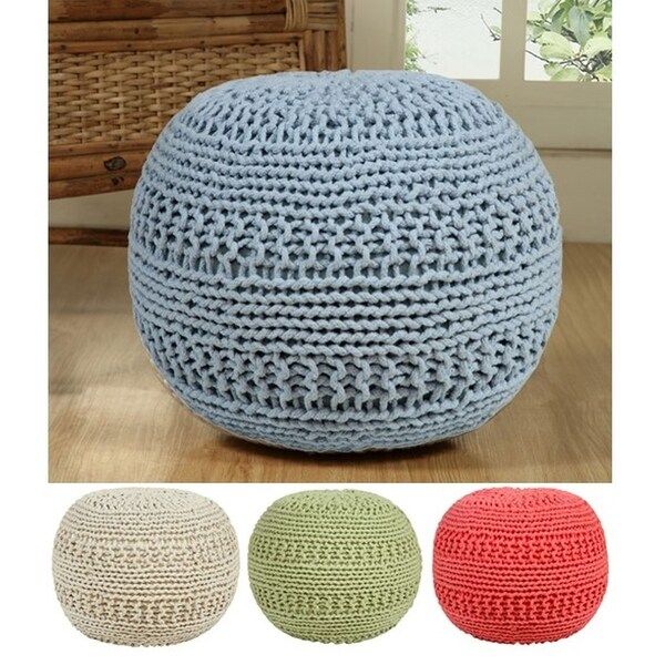 Shop Grammercy Cotton Knit Round Pouf Ottoman – On Sale – Free Shipping Regarding Black And Natural Cotton Pouf Ottomans (View 1 of 20)