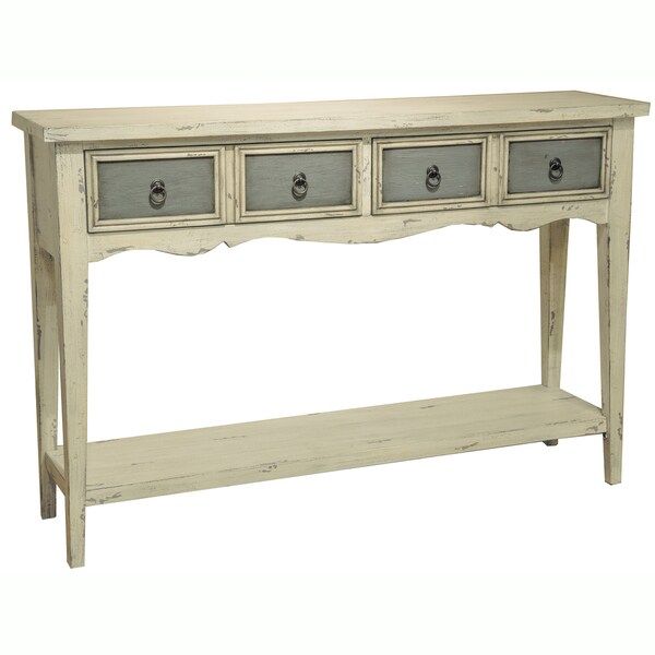Shop Hand Painted Distressed Antique White Finish Accent Console Table Pertaining To Square Weathered White Wood Console Tables (View 15 of 20)