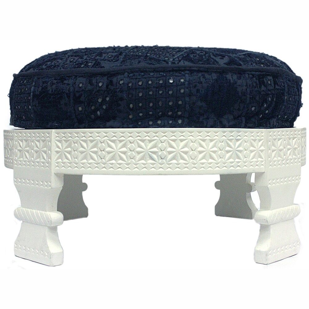 Shop Handmade Cotton Upholstered Chakki Navy Ottoman – Free Shipping In Navy Cotton Woven Pouf Ottomans (View 10 of 20)