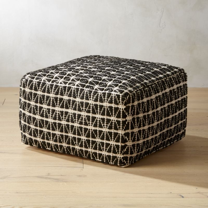 Shop Handwoven Triangle Black And White Pouf (View 1 of 20)