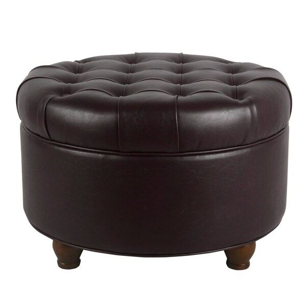 Shop Homepop Large Faux Leather Tufted Round Storage Ottoman – Brown Within Black Faux Leather Tufted Ottomans (View 13 of 20)