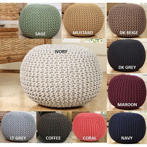 Shop Lychee Knitted Cotton Round Pouf Ottoman – Free Shipping Today With Regard To Cream Cotton Knitted Pouf Ottomans (View 13 of 20)