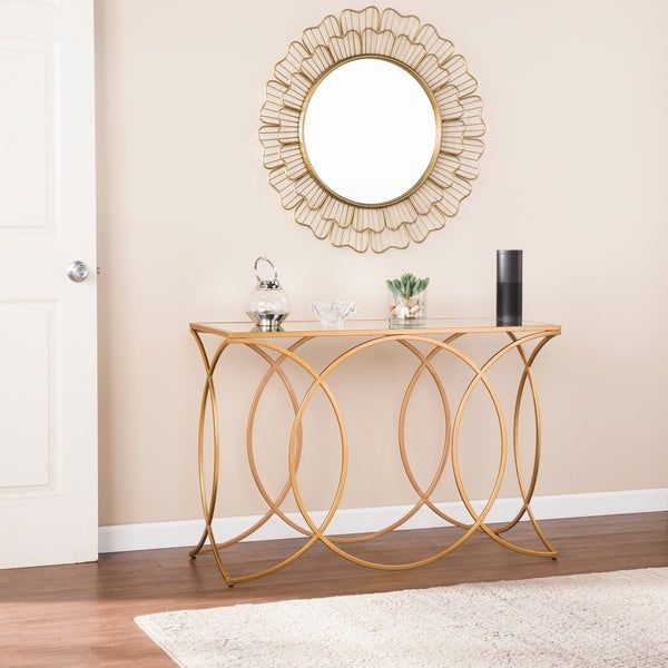 Shop Milani Gold Geometric Console Table W/ Mirrored Top – On Sale Within Geometric Console Tables (View 15 of 20)