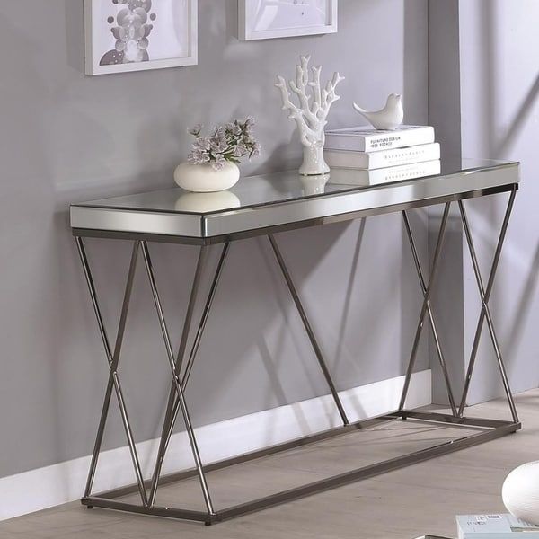 Shop Modern Mirrored Sofa Table With Double X Framed Base , Nickel Inside Mirrored And Chrome Modern Console Tables (View 9 of 20)