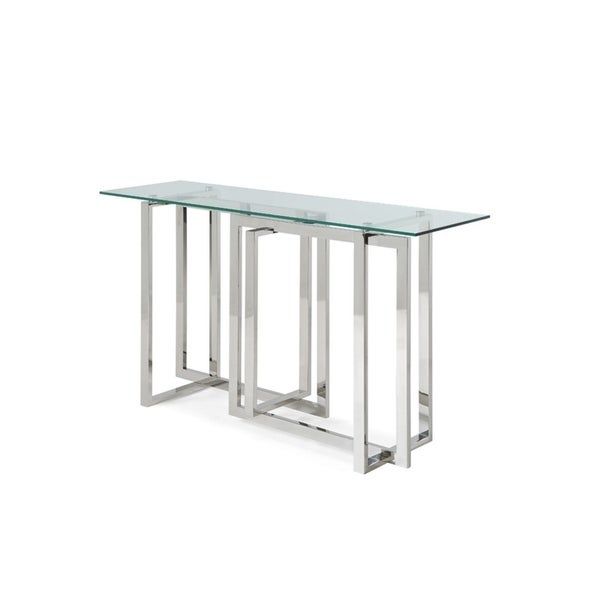 Shop Modrest Valiant Modern Glass & Stainless Steel Console Table With Silver Stainless Steel Console Tables (Gallery 19 of 20)