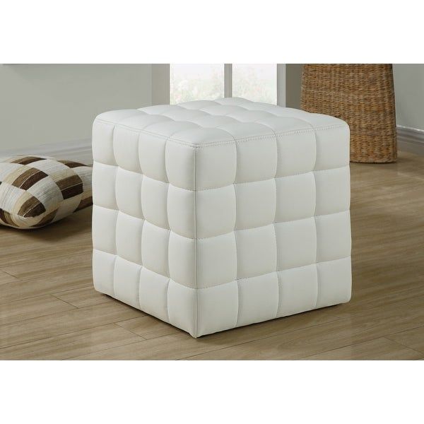 Shop Monarch 8978 White Leather Look Fabric Ottoman – On Sale Throughout White And Blush Fabric Square Ottomans (View 11 of 20)