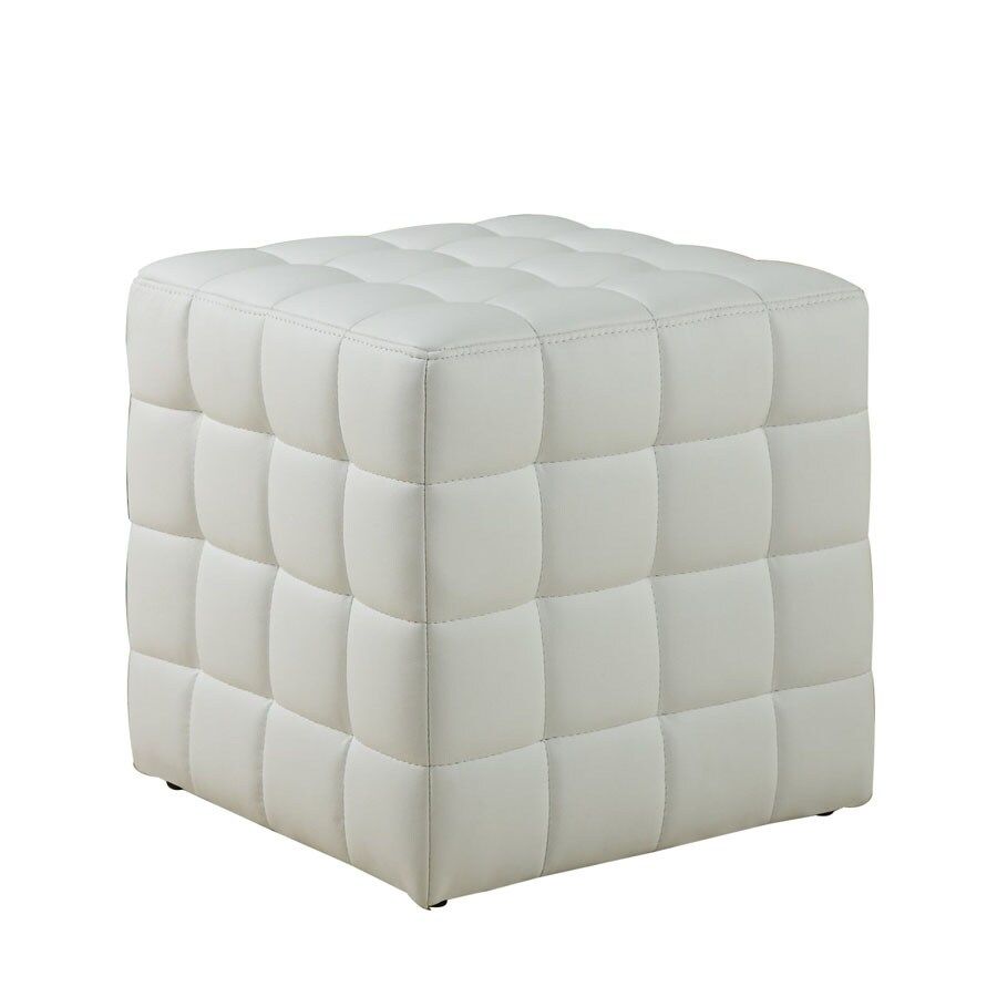 Shop Monarch Specialties Modern White Faux Leather Square Ottoman At Intended For White Wool Square Pouf Ottomans (View 6 of 20)