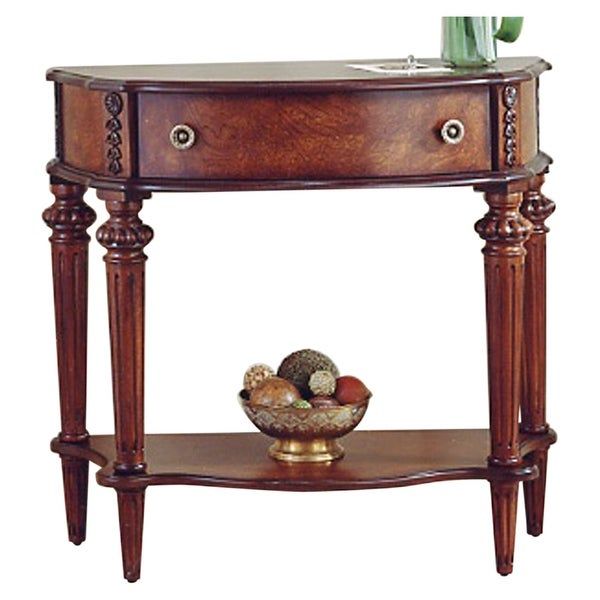 Shop Offex Traditional Crafted Demilune Solid Wood Console Table In With Brown Wood Console Tables (View 6 of 20)