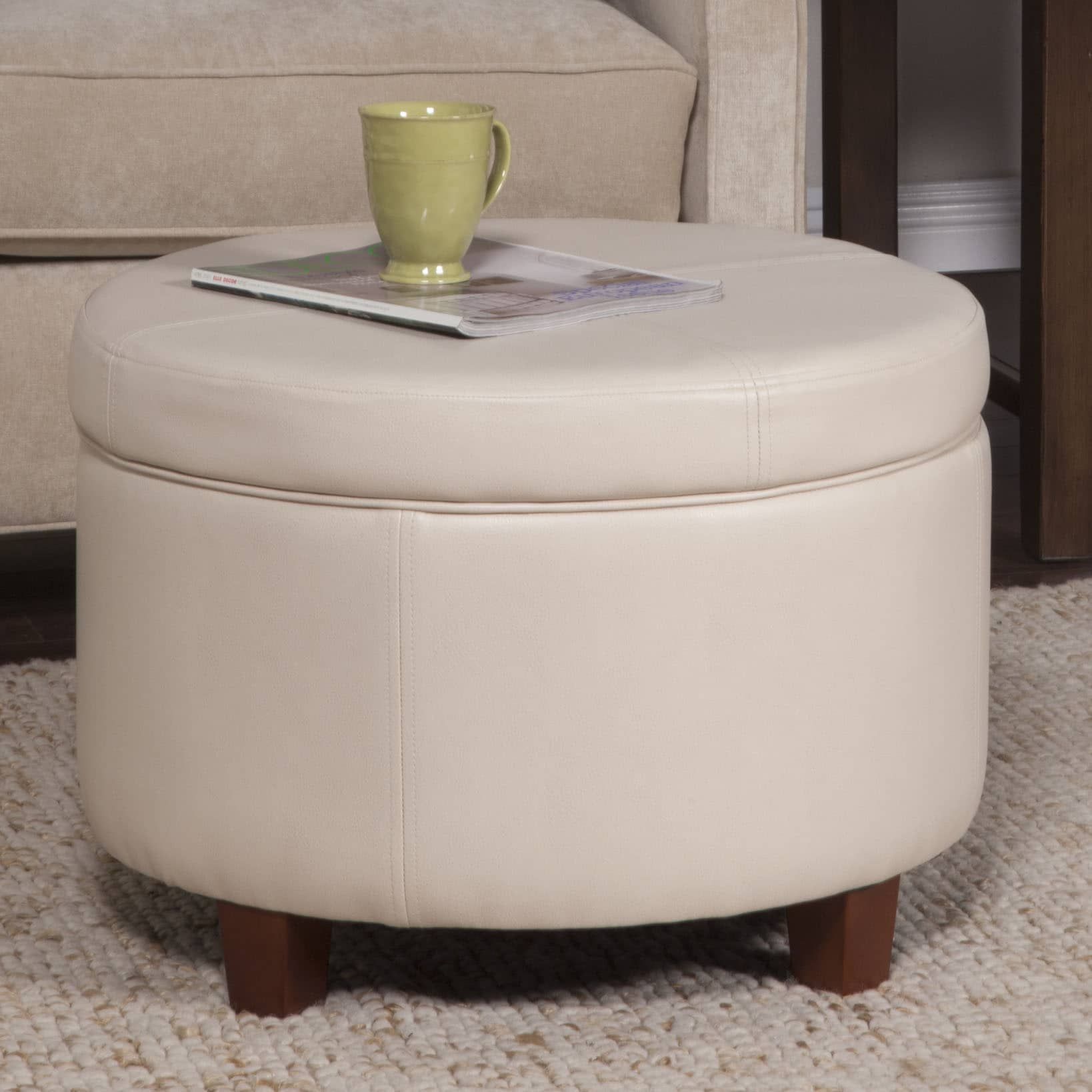 Shop Porch & Den Los Feliz Rowena Large Ivory Leather Round Storage With Regard To Silver And White Leather Round Ottomans (View 11 of 20)