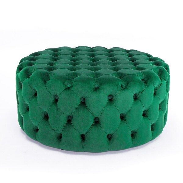 Shop Round Cocktail Ottoman, Green – Overstock – 30630323 With Green Fabric Oversized Pouf Ottomans (Gallery 19 of 20)