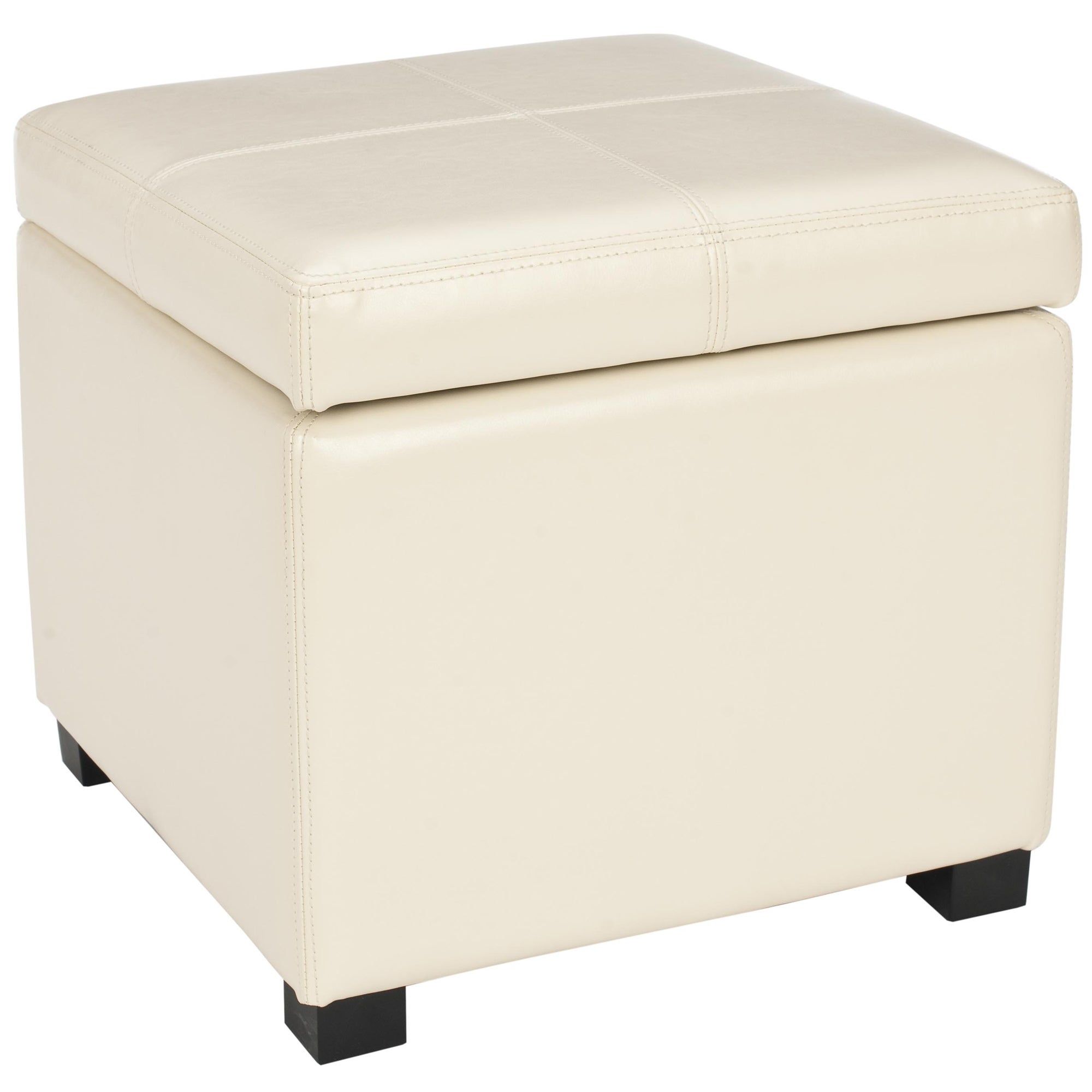 Shop Safavieh Broadway Cream Leather Storage Ottoman – Free Shipping On Within Cream Pouf Ottomans (View 3 of 20)