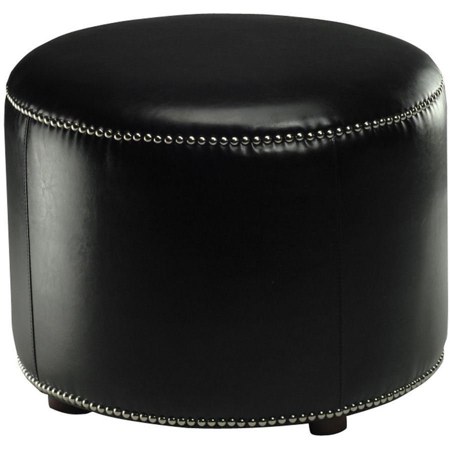 Shop Safavieh Hudson Black Leather Round Ottoman At Lowes For Black Leather Foot Stools (View 18 of 20)