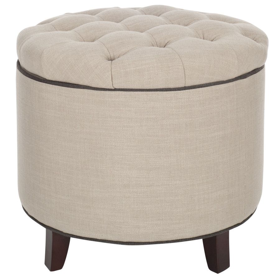 Shop Safavieh Hudson White/grey Round Storage Ottoman At Lowes Throughout White And Light Gray Cylinder Pouf Ottomans (View 3 of 20)