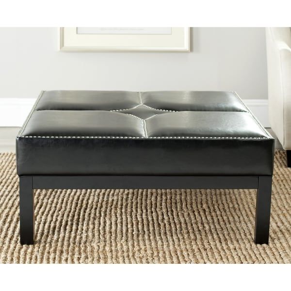 Shop Safavieh Terrence Black Leather Cocktail Ottoman – On Sale – Free Regarding Black Leather Ottomans (View 19 of 20)