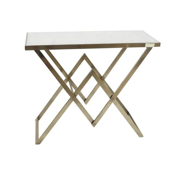 Shop Sagebrook Home 12955 Metal Console Table, Marble Top, Gold, Kd Pertaining To White Marble Gold Metal Console Tables (View 12 of 20)