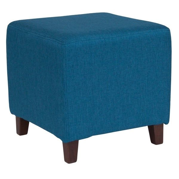 Shop Salem Blue Fabric Upholstered Cube Ottoman – On Sale – Free For Blue Fabric Storage Ottomans (Gallery 20 of 20)
