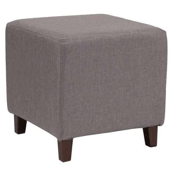 Shop Salem Light Grey Fabric Upholstered Cube Ottoman – On Sale Throughout Light Gray Cylinder Pouf Ottomans (View 3 of 20)