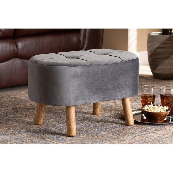 Shop Sawyer Grey Velvet Fabric Upholstered Wood Ottoman – Free Shipping Pertaining To Silver Chevron Velvet Fabric Ottomans (View 14 of 20)
