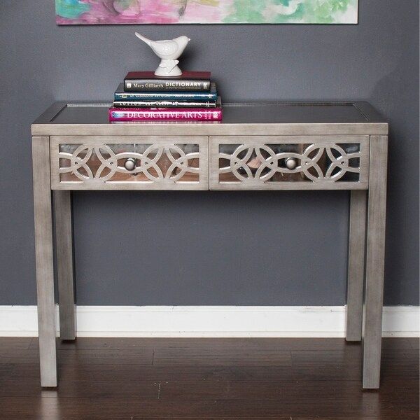 Shop Silver Orchid Olivia Silver Glam Slam Mirrored 2 Drawer Console Inside Mirrored And Silver Console Tables (View 12 of 20)