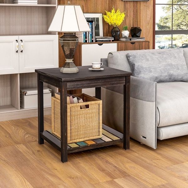 Shop Solid Wood Rectangular Square Sofa Table Chairside End Table Inside 1 Shelf Square Console Tables (View 10 of 20)