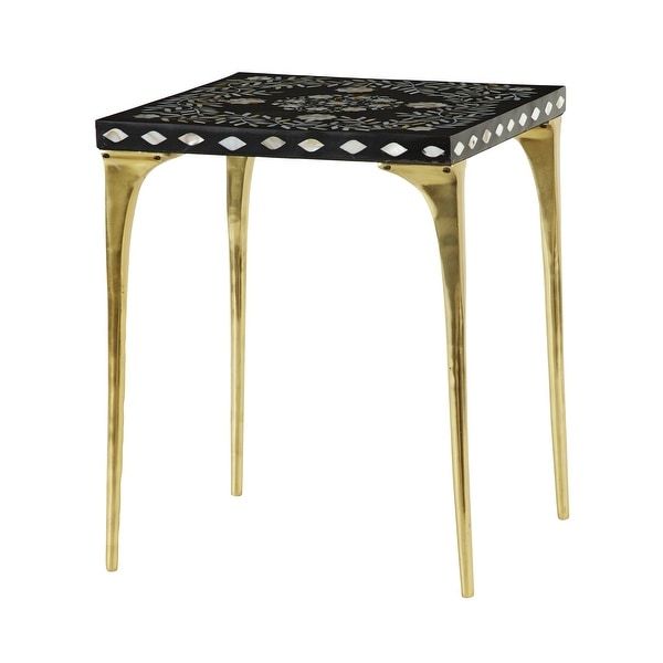 Shop Square Black Wood Accent Table With White Shell Detail And Gold Regarding White Grained Wood Hexagonal Console Tables (View 10 of 20)