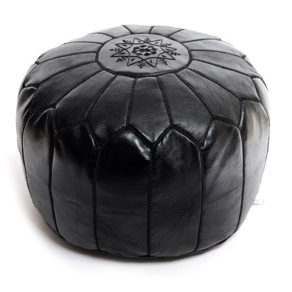 Shop The Curated Nomad Aptos Moroccan Black Pouf Leather Ottoman – Free Pertaining To Gray Moroccan Inspired Pouf Ottomans (View 5 of 20)