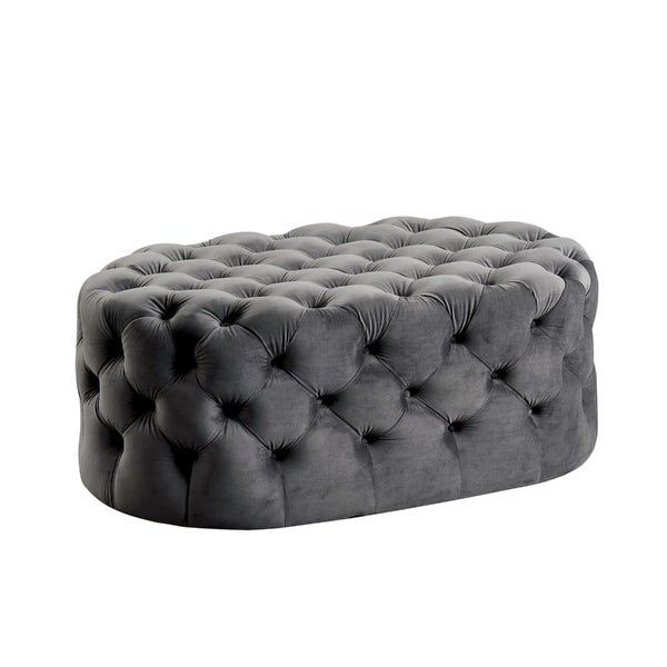 Shop Traditional Style Flannelette Upholstered Oval Button Tufted Regarding Gray Fabric Tufted Oval Ottomans (View 6 of 20)