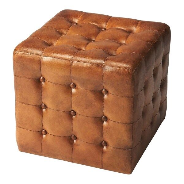 Shop Transitional Square Button Tufted Medium Brown Leather Ottoman Pertaining To Brown Tufted Pouf Ottomans (View 10 of 20)