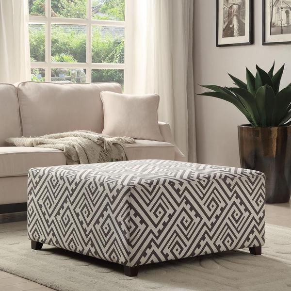Shop Valentina Grey/white Fabric 36 Inch Cocktail Ottoman – Free With Multi Color Fabric Square Ottomans (View 18 of 20)