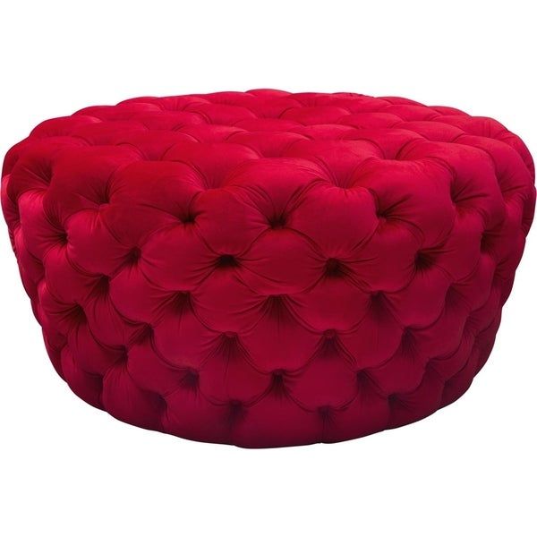 Shop Velvet Upholstered Button Tufted Round Accent Ottoman, Red – On Inside Light Gray Velvet Fabric Accent Ottomans (View 8 of 20)