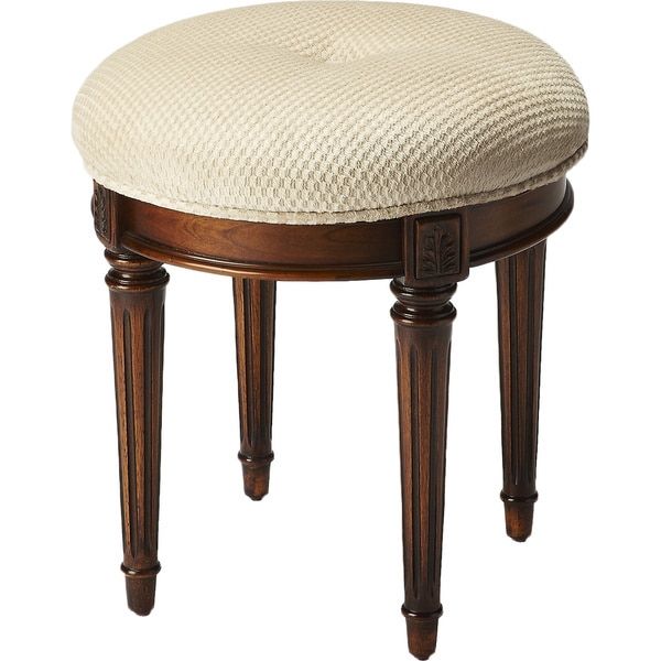 Shop Wood Burl Finish Vanity Stool – Free Shipping Today – Overstock With Ivory Button Tufted Vanity Stools (View 6 of 20)