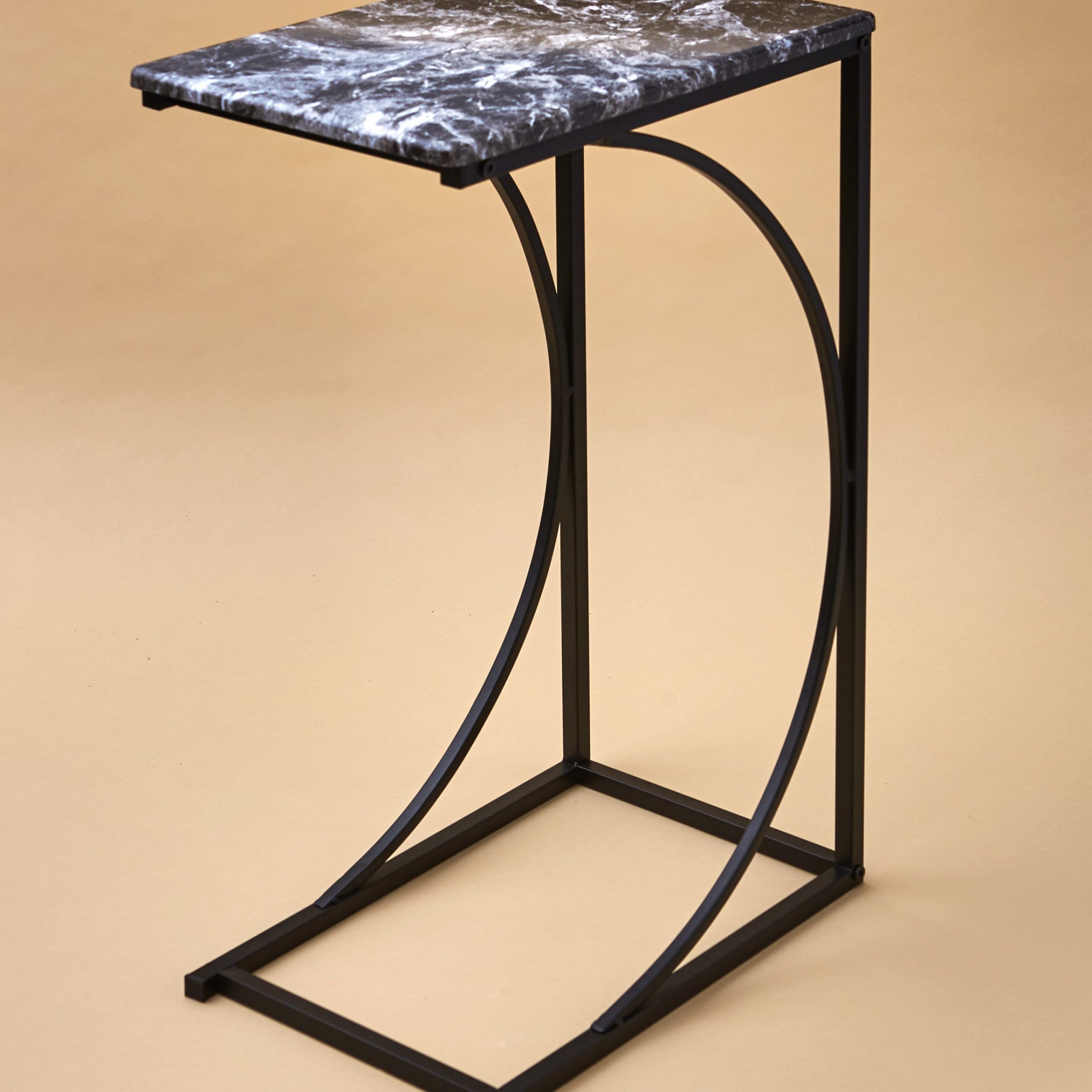 Side Table – End Table – C Shaped Sofa Table – Faux Marble Top – Black Within Marble Console Tables Set Of  (View 4 of 20)