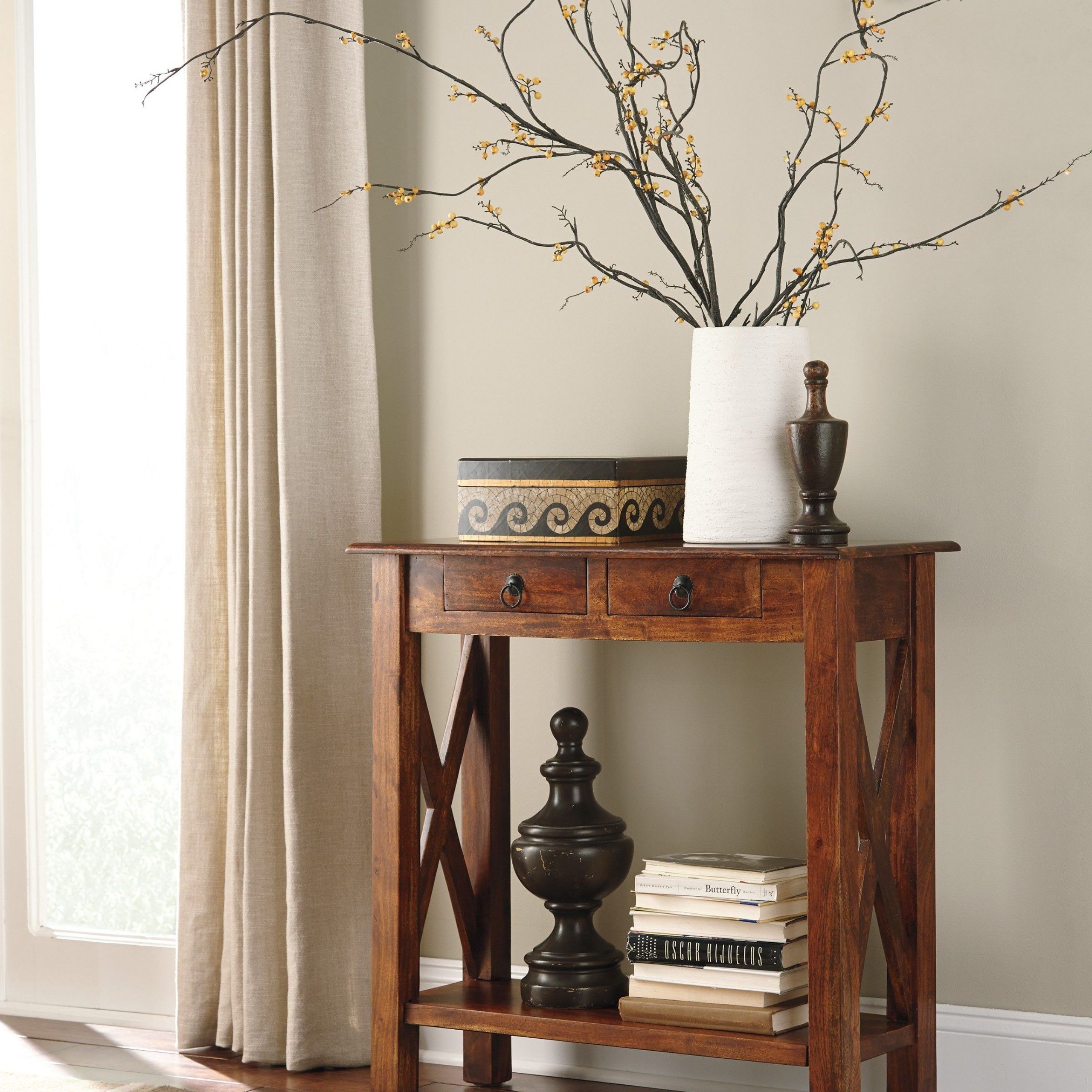 Signature Designashley Abbonto Warm Brown Console Sofa Table Throughout Warm Pecan Console Tables (View 6 of 20)