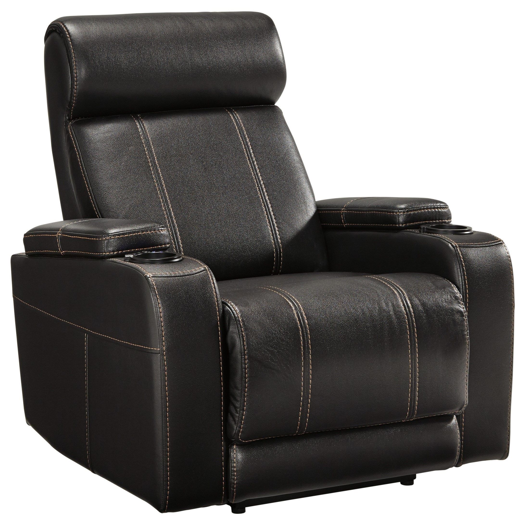 Signature Designashley Boyband Faux Leather Power Recliner With Cup Within Black Faux Leather Usb Charging Ottomans (View 6 of 20)